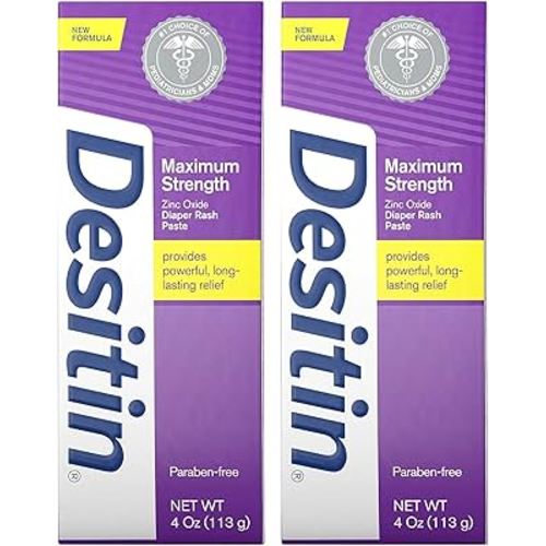 Desitin Maximum Strength Baby Diaper Rash Cream with 40% Zinc Oxide for Treatment, Relief & Prevention, Hypoallergenic, Phthalate- & Paraben-Free Paste, 4 oz - Pack of 2