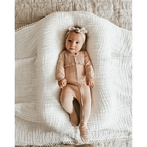 Oatmeal Dots | Organic Smocked Zipper Footie – L'ovedbaby