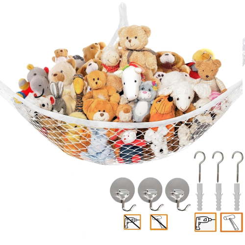 Wekvgz Toy Hammock Stuffed Animals and Toy Storage Hammock Net 70" Wall Sling Corner Extra Large Kids Children Mesh Toy Net Organizer