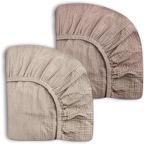 Crib Sheets for Baby Boy Girl 2 Pack, Fitted Crib Mattress Sheet 28" x 52", Muslin Toddler Bedding with Neutral Style, Nursery Bedding Essentials (Beige & Vintage Taupe)