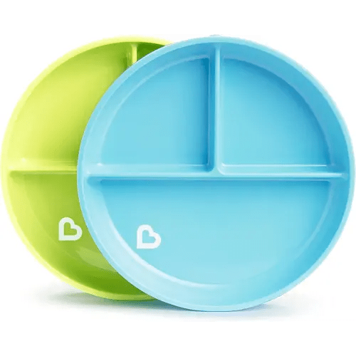 Munchkin Stay Put Suction Plates for Baby and Toddler, 3 Divided Sections , Blue/Green