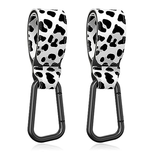 Gukeniu Baby Stroller Hooks for Hanging Bags, Universal Stroller Clips Accessories, Mommy Hook for Diaper Bag, Shopping Cart, Purse, Backpack - 2 Pack, Cow Spots
