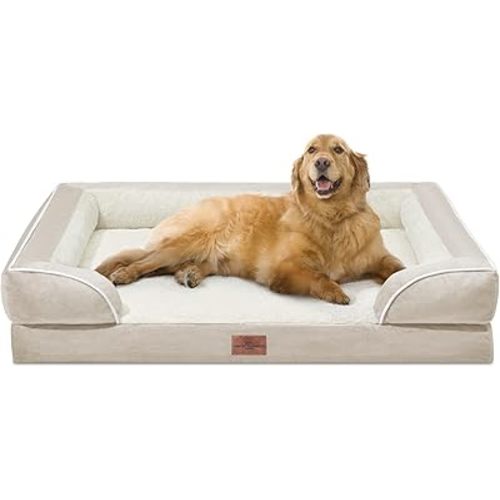 Comfort Expression XL Dog Beds for Extra Large Dogs, Waterproof Orthopedic Dog Bed with Bolster, Washable Pet Sofa Couch with Removable Cover & Non-Slip Bottom(X-Large,Beige)