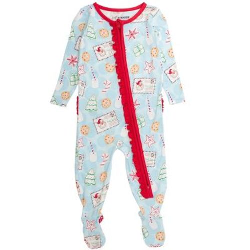 RuffleButts SoftSnooze Baby Girls Holiday Ruffle One Piece Footie Pajamas