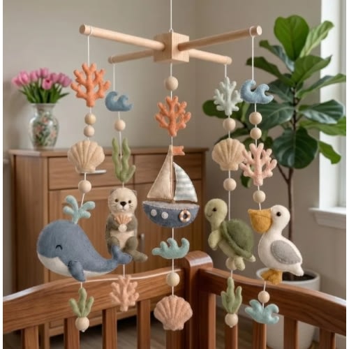 Custom Animal Ocean Baby Mobile, Felt Sea Crib Mobile