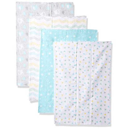 Luvable Friends Basics Baby Boy and Girl Flannel Burp Cloth, 4-Pack - Elephant - Gray