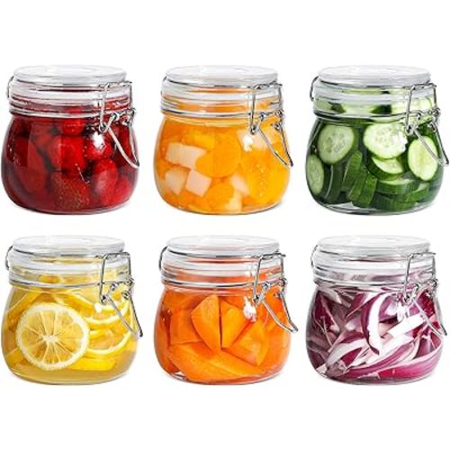 ComSaf Airtight Glass Jars with Lids 17oz Small Food Storage Container Set of 6 - Airtight Canister with Clear Preserving Seal Wire Clip Fastening for Kitchen Canning Pickling Mason jars