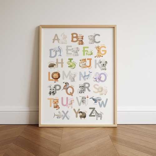 ABC Animal Alphabet Print – Watercolour Nursery Poster on Fine Art Paper (Unframed)