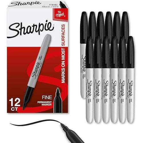 Sharpie Permanent Markers Set Quick Drying And Fade Resistant Fine Point Marker For Wood Plastic Paper Metal And More Drawing Coloring And Poster Marker Black 12 Count