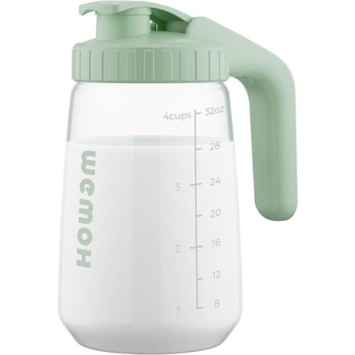 32oz Breast Milk Pitcher, 3X-Thick Heat & Cold Resistant Borosilicate Glass, Leakproof Breast Milk Fridge Storage Container with Wide Mouth & Ergo Grip, Dishwasher Safe, Fast Baby Formula Maker
