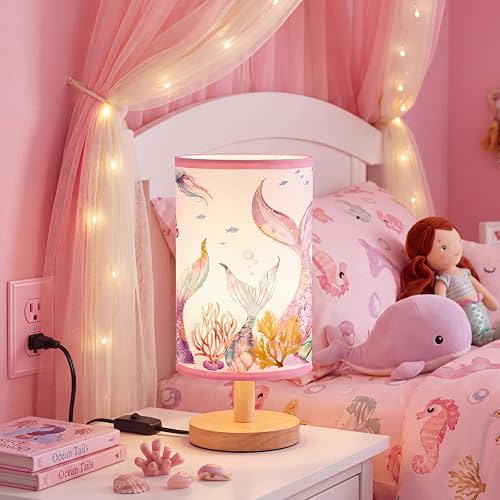 Glooglitter Summer Mermaid Table Lamp 3 Colors Mermaid Room Bedroom Decor Dimmable Lights 11.02 x 5.12 Inch Ocean Night Light Bedside Sea Lamps Decoration for Bedroom Desk Birthday Gifts
