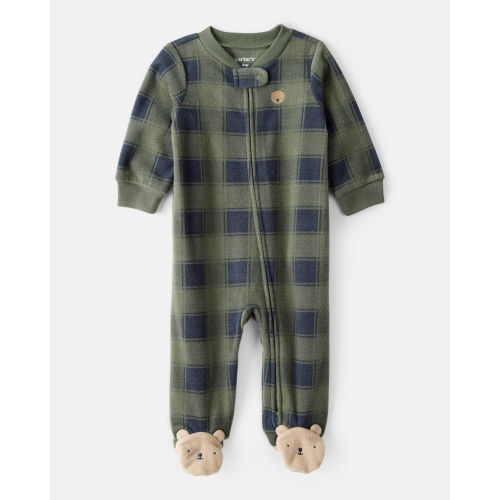 Baby Boy Bear Plaid Print Fleece Loose Fit Long-Sleeve Sleep & Play Pajamas - Green - Carter's | Carter's