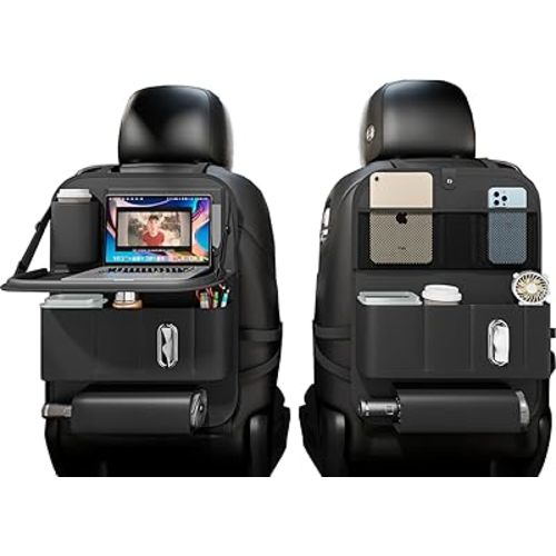 Car Seat Organizers,Multi-functional Back Seat Protectors, Storage Pouches, Child kicking prevention and Tray Holders (for Cars, Kids, Seat Back and Rear Seats) (Black, 2 Pcs)