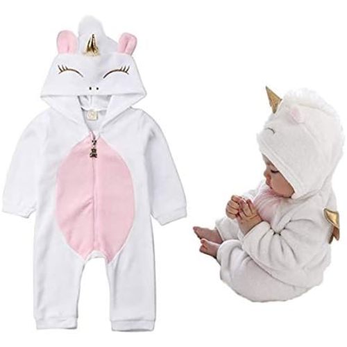 Baby Girls 3D Unicorn Angel Wings Hooded Zipper Romper Jumpsuit Christmas Outfits Clothes Pink White