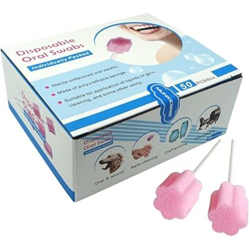 Disposable Oral Swab Mouth Cleaning Sponge Swabsticks Singe-use Plum Blossom Shaped Untreated Unflavored, box of 50 counts