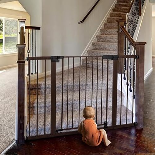 Babelio Metal Baby Gate PressGuard P7 (Black Wood Pattern, 30" Tall 29"-55" Wide)