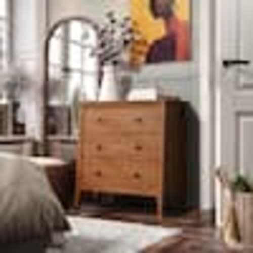 Jela-USA Solid Wood 3 Drawer Dresser 31.89 in H, 29.92 in W, 17.13 in D-Caramel 47916
