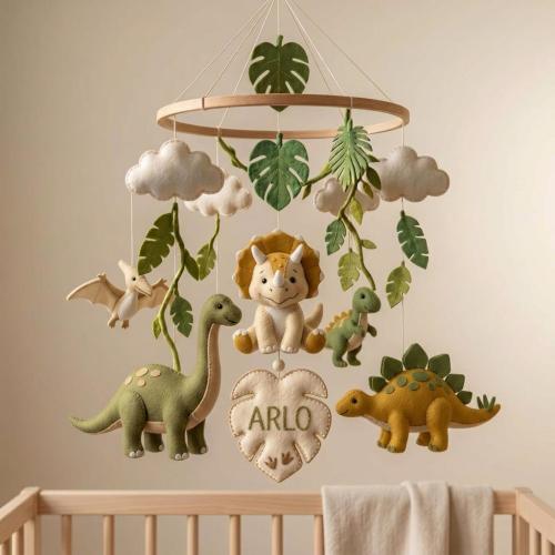 Handmade Felt Crib Mobile with Safari Animals Custom Dinosaurs  Hanging Mobile, Baby shower gift, New baby gift