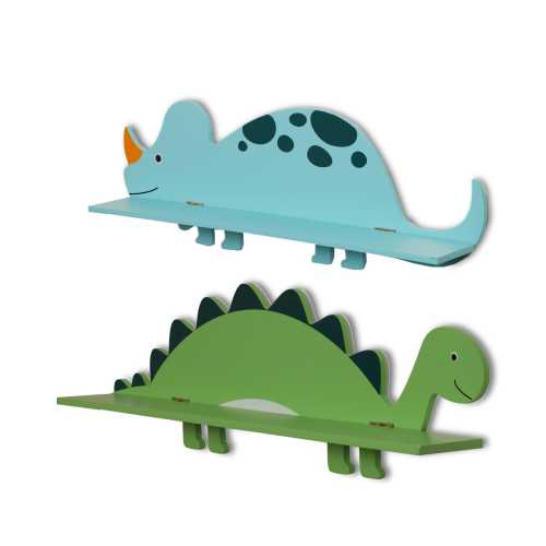 2 Piece Dinosaur Shelf Set for Kids Room - T-Rex and Stegosaurus - Perfect for Kids Rooms 3-10 Yrs Old - Boys and Girls Room Dinosaur Decor