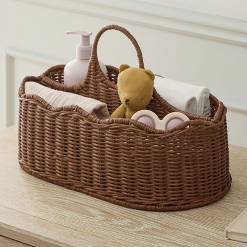 Scallop Rattan Diaper Caddy