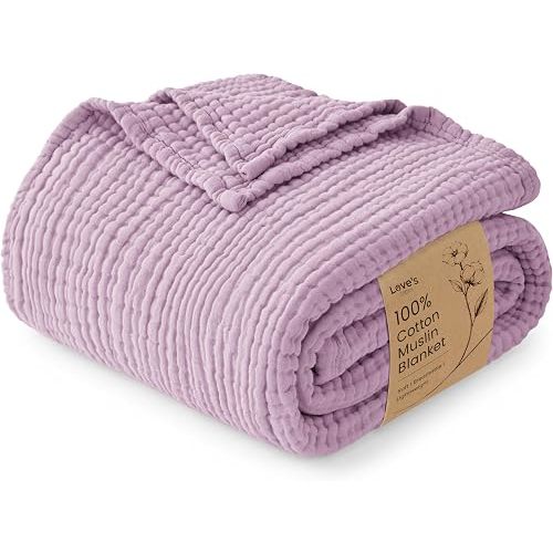 Love's cabin 100% Cotton Muslin Blanket, 6 Layer Lightweight Breathable Gauze Throw Blanket 50 x 60 Inches, Soft All Season Blanket for Couch, Bed, Sofa, Lavender
