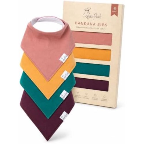 Copper Pearl Baby Bibs 4 Pack, Printed Bandana Drool Bibs for Baby Girl & Boy, Soft Cotton Drooling Teething Bibs