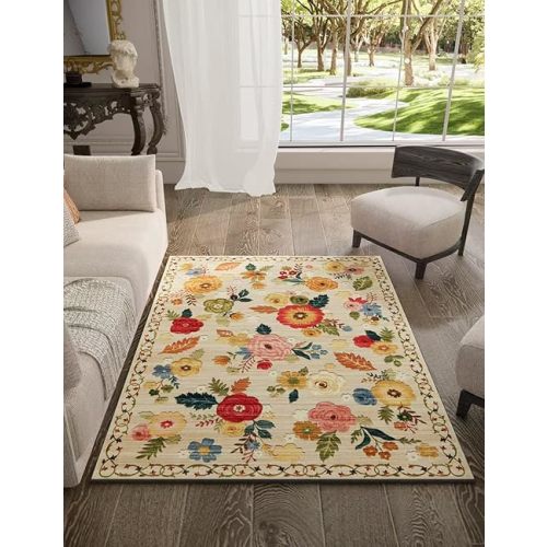 3x5 Washable Area Rugs for Bedroom: Entry Throw Rug Stain Resistant Distressed Boho Rug Non Slip Low Pile Small Carpet for Bedroom Kitchen Entryway Living Room Bedside Office Entrance