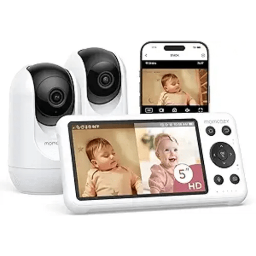 Momcozy BM04 Smart WiFi Baby Monitor with 2 Cameras, 5" 1080P Split Screen Video Baby Monitor with Camera and Audio, Motion Detection, Electric Fence, Clear Night Vision, 2-Way Audio, 5000mAh Battery