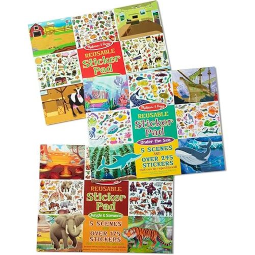 Melissa & Doug Reusable Sticker Pad Bundle - Jungle, Farm & Under The Sea