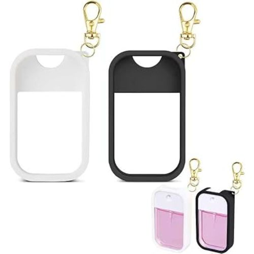 Deluxsa Silicone Case Compatible with Touchland Hand Sanitizer Spray, Protective Case with Keychain for Power Mist and Glow Mist 1 fl oz, Hand Sanitizer Spray Accessory （White+Black 2Pack