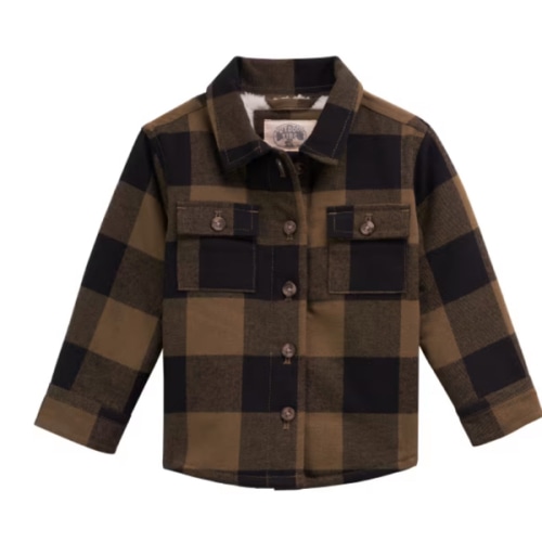 Outdoor Kids Sherpa-Lined Flannel Long-Sleeve Button-Down Shirt for Babies, Toddlers, or Kids