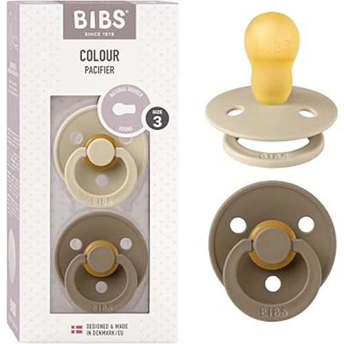 Bibs Colour Pacifier 2-Pack | BPA Free Soother, Round Nipple. Natural Rubber Latex,