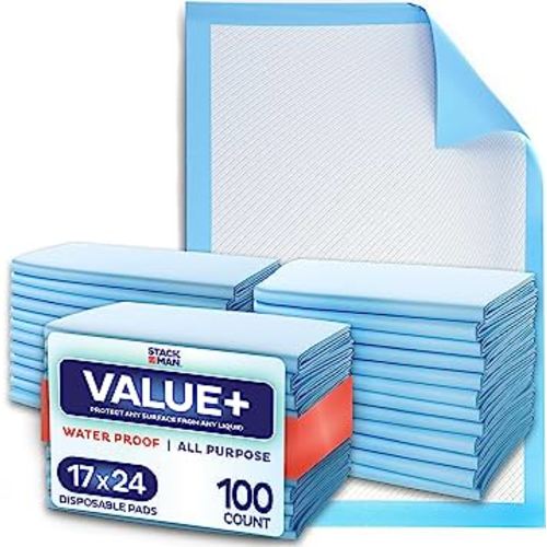 Chucks Pads Disposable [100-Pack] Underpads 17"x 24" Incontinence Chux Pads Absorbent Fluff Protective Bed Pads, Pee Pads for Babies, Kids, Adults & Elderly | Puppy Pads Large for Training Leak Proof