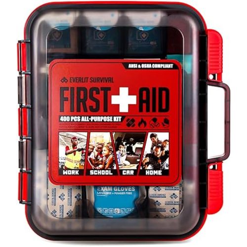 EVERLIT 400 Pcs OSHA/ANSI Compliant First Aid Kit Type III Class A Medical Kit Professional Med Kit Supplies for Contractors, Warehouse, Office, School, Home, Disaster, Car, Business, Restaurant