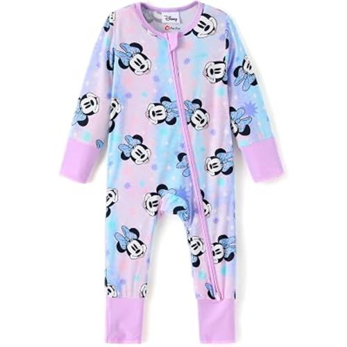 Disney Princess Stitch Marvel Baby Viscose Made from Bamboo Long Sleeve Footie Romper Zipper Outfit Newborn to Infant