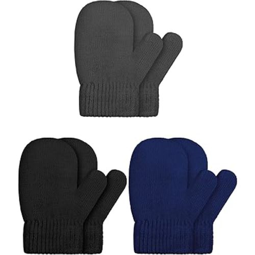 SATINIOR 3 Pairs Toddler Magic Stretch Mittens Little Girls Soft Knit Mitten Baby Boys Winter Knitted Gloves