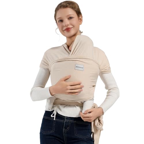 MISSWISDOM Baby Wraps Carrier, Baby Carrier Wrap Newborn Sling, Baby Wearing Wrap Newborn Wrap Carrier, Baby Sling Carriers for Newborn and Infant, Beige