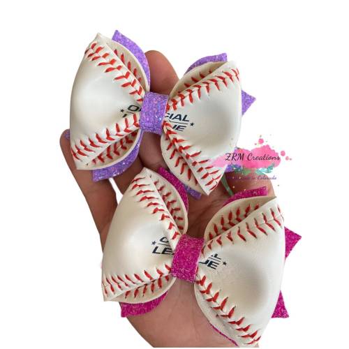 Purple Pink Baseball Bows, Baseball Bows, Baseball Headband for Babies, Baseball Headband for Baby, Baseball Hair Clips, Baseball Earrings