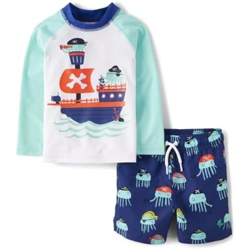 The Children's Place Baby-Boys and Toddler Long Sleeve Rashguard and Swim Trunks, 2 Piece Set