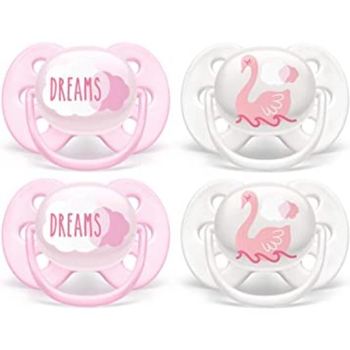Philips AVENT Ultra Soft Pacifier, 0-6 Months, Dreams and Swan Designs, Pack of 4, SCF222/42