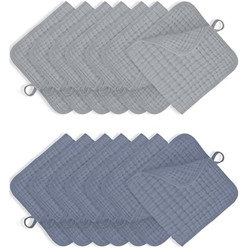 14Pack Muslin Baby Burp Cloths 100% Cotton 20"X10" Soft Absorbent Quick Drying Newborn Drool Baby Face Washcloths
