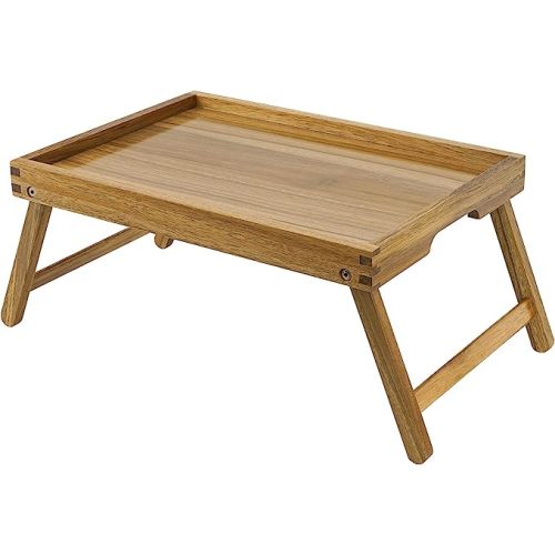 VaeFae Acacia Bed Table Tray, Wooden Breakfast Tray with Folding Legs, Bed Tray for Eating and Laptop, Eating Trays for Bedroom