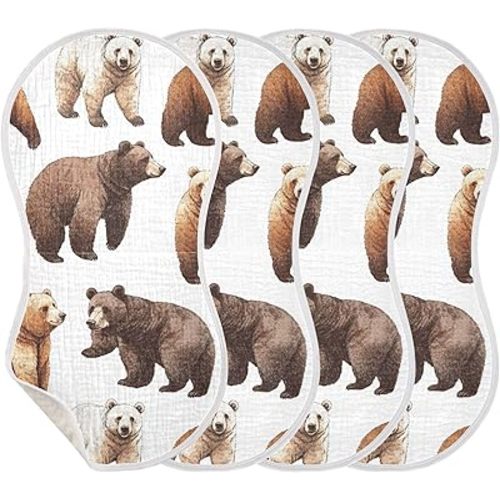 Vintage Bear Burp Cloths Baby Boys Girls Absorbent Soft Cotton Burping Cloths Rags, 4 Pack