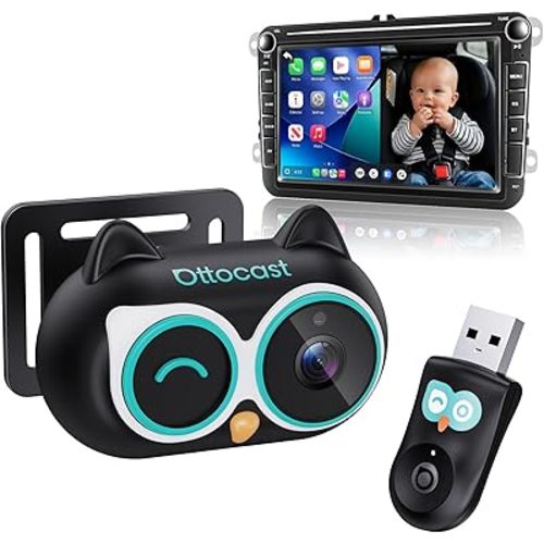 OTTOCAST Cabin Care Baby Camera for Car, 1080P Baby Car Camera with HD Night Vision, Wireless CarPlay Adapter, 150° Wide Angle, Real-Time Rear Seat Monitor