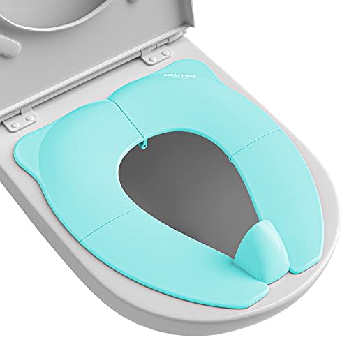 Maliton Travel Potty Seat for Toddler & Kid Travel, Portable Foldable Potty Seat with Storage Bag, Non-Slip Potty Training Toilet Seat Cover wth Splash Guard (Aqua Green)