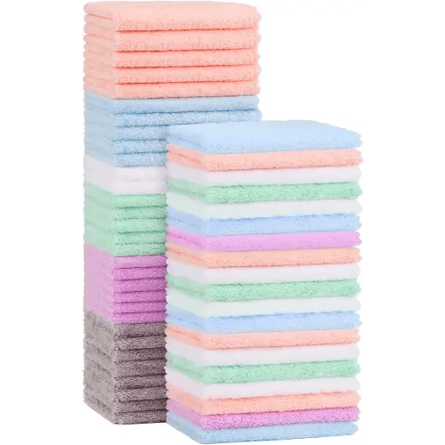 Orighty Lot de 50 débarbouillettes en microfibre polaire corail, douces et absorbantes pour les nouveau-nés, nourrissons et tout-petits, douces pour la peau délicate pour le visage, les mains et le