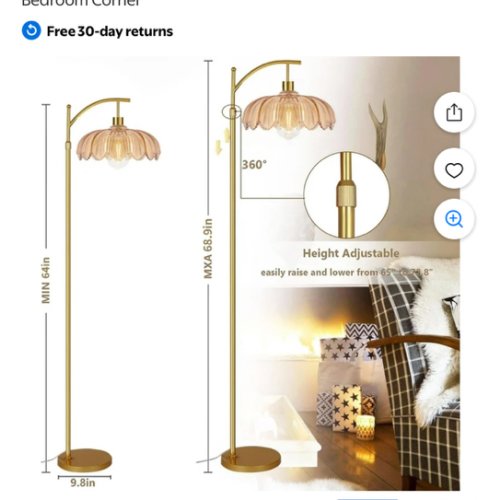 ZJQYDS Vintage Floor Lamps for Living Room Glass Floor Lamp with Remote Control & 3 Color Temperature,Floor Lamp Gold Mid Century Modern Standing Lamp Brass Tall Floor Lamps for Bedroom Corner