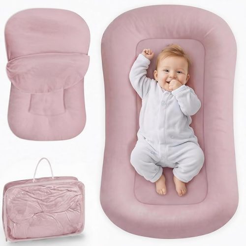 Infant Support Cushion - Baby Lounger for Newborn, 0-24 Months, Breathable Cotton Fabric Infant Support Cushion, Portable Newborn Essentials for Home and Travel, Dustypink (Cover Included)