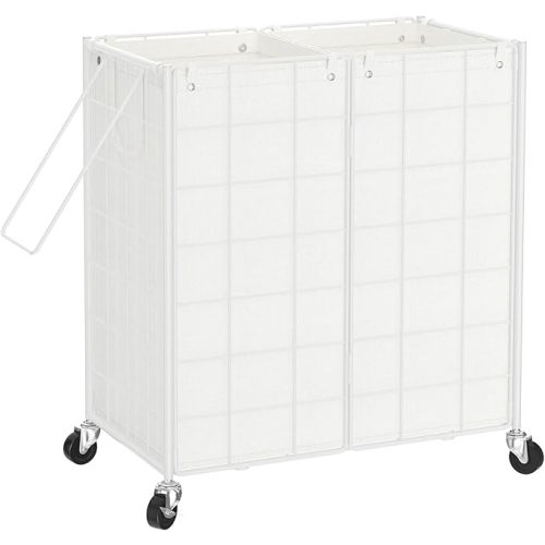 WOWLIVE Double Laundry Hamper with Wheels,Metal Wire Frame Rolling Laundry Basket with 2 Removable bags,120L Dirty Clothes Hamper Organizer Dorm Room Storage for Bedroom,Bathroom,White
