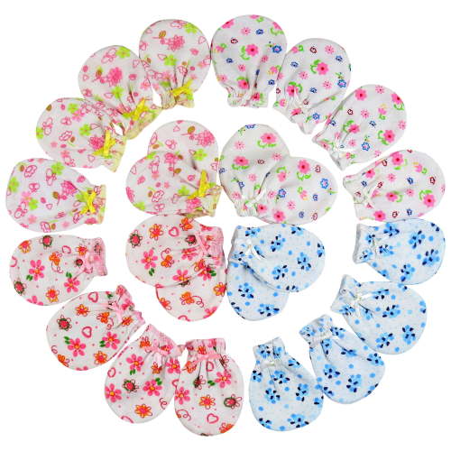 ToBeInStyles Pack of 4 Newborn Infant Baby Ultra-Soft Cotton Anti-Scratch Mitten Gloves - Floral Print